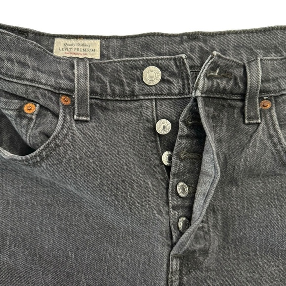 Levis 501 High Rise Straight Leg Faded Black Denim Raw Cut Off Hem Jeans 25 - Picture 5 of 16